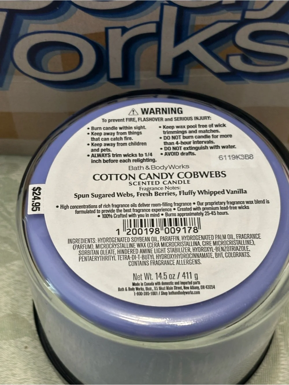 Bath & Body Works Cotton Candy Cobwebs Three Wick Scented Halloween Candle